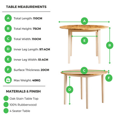 Furniturebox UK Salcombe Oak and Cream Solid Wood Round Dining Table