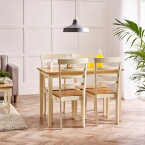 Furniturebox UK Salcombe Small Rectangular Wooden Table & 4 Whitby Cream Dining Chairs With Oak Colour Seats