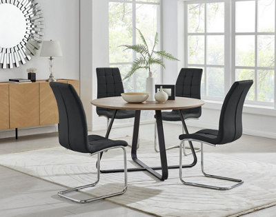 Furniturebox UK Santorini Brown Round Round Dining Table And 4 Black ...