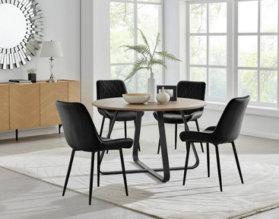 Furniturebox UK Santorini Brown Round Round Dining Table And 4 Black Pesaro Black Leg Chairs
