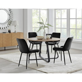 Furniturebox UK Santorini Brown Round Round Dining Table And 4 Black Pesaro Black Leg Chairs