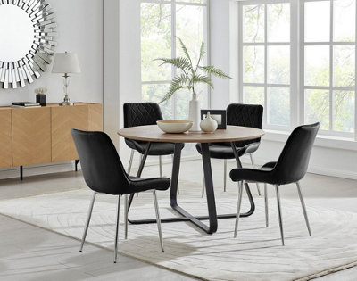 Furniturebox UK Santorini Brown Round Round Dining Table And 4 Black ...