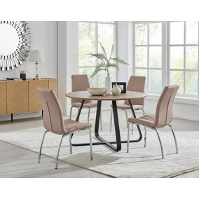 Furniturebox UK Santorini Brown Round Round Dining Table And 4 Cappuccino Isco Chairs