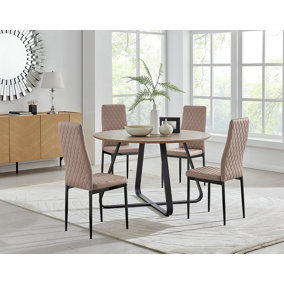 Furniturebox UK Santorini Brown Round Round Dining Table And 4 Cappuccino Milan Black Leg Chairs