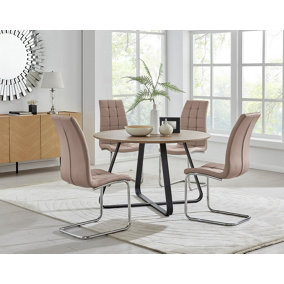 Furniturebox UK Santorini Brown Round Round Dining Table And 4 Cappuccino Murano Chairs