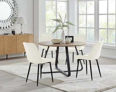 Furniturebox UK Santorini Brown Round Round Dining Table And 4 Cream Pesaro Black Leg Chairs