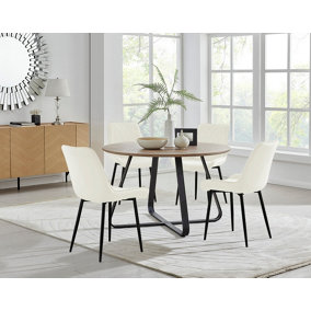 Furniturebox UK Santorini Brown Round Round Dining Table And 4 Cream Pesaro Black Leg Chairs