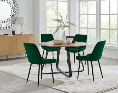 Furniturebox UK Santorini Brown Round Round Dining Table And 4 Green ...