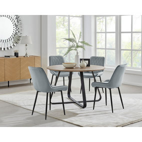 Furniturebox UK Santorini Brown Round Round Dining Table And 4 Grey Pesaro Black Leg Chairs
