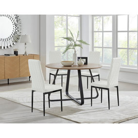 Furniturebox UK Santorini Brown Round Round Dining Table And 4 White Milan Black Leg Chairs
