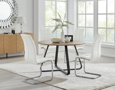 Furniturebox UK Santorini Brown Round Round Dining Table And 4 White Murano Chairs | DIY at B&Q