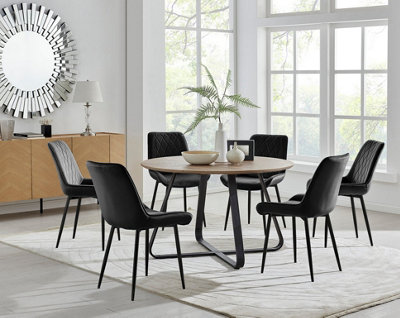 Furniturebox UK Santorini Brown Round Round Dining Table And 6 Black ...