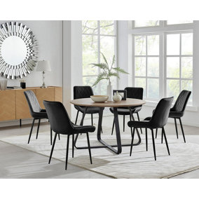 Furniturebox UK Santorini Brown Round Round Dining Table And 6 Black Pesaro Black Leg Chairs