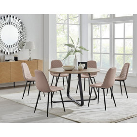 Furniturebox UK Santorini Brown Round Round Dining Table And 6 Cappuccino Corona Black Leg Chairs