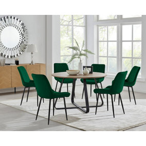 Furniturebox UK Santorini Brown Round Round Dining Table And 6 Green Pesaro Black Leg Chairs