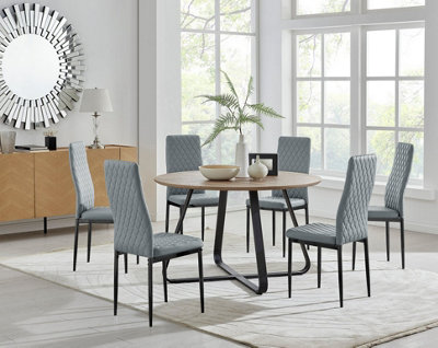 Furniturebox UK Santorini Brown Round Round Dining Table And 6 Grey ...