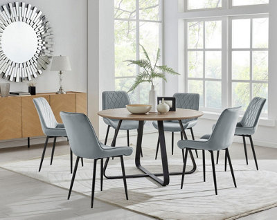 Furniturebox UK Santorini Brown Round Round Dining Table And 6 Grey ...