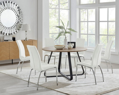 Furniturebox UK Santorini Brown Round Round Dining Table And 6 White ...
