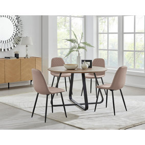 Furniturebox UK Santorini Brown Round Table  & 4 Cappuccino Corona Black Leg Chairs