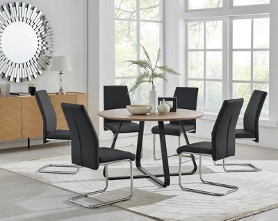 Furniturebox UK Santorini Brown Wood Effect Round Dining Table & 6