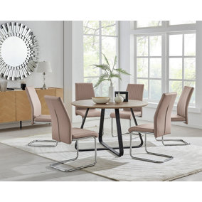 Furniturebox UK Santorini Brown Wood Effect Round Dining Table & 6 Cappuccino Lorenzo Chairs