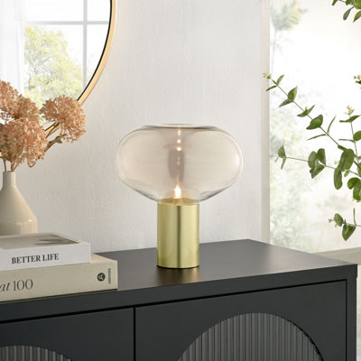 Furniturebox UK Sarah Brass Metal and Glass Table Desk Lamp