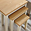 Furniturebox UK Set of 3 Wooden Nesting Tables - Eden Wood Nested Tables - Pale Oak Veneer Top - Solid Rubberwood Cream Frame