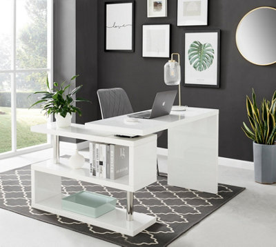 White high gloss office desk discount