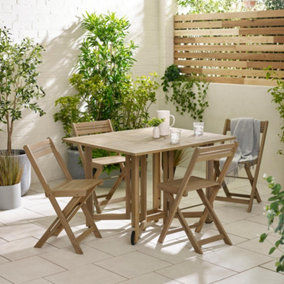 Furniturebox UK Stowaway Acacia Wood 4 Seat Garden Dining Set with Foldable Table & Chairs