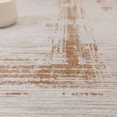 Furniturebox UK Strata Gold & Cream Sketched Border Rug 120x170