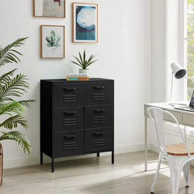 Furniturebox UK Teksi Black Metal 6 Drawer Sideboard