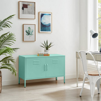 Furniturebox UK Teksi Light Blue Metal 2 Door Sideboard