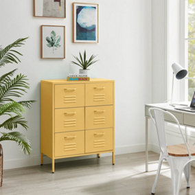 Furniturebox UK Teksi Mustard Yellow Metal 6 Drawer Sideboard