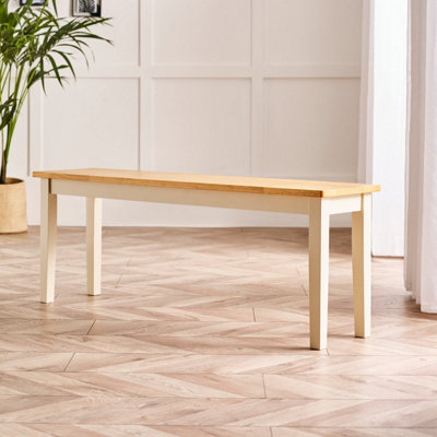 Furniturebox UK Tenby Large Solid Wood Cream Painted Dining Bench With Oak Coloured Seat