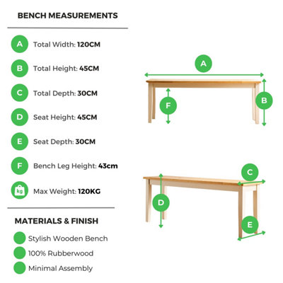 Furniturebox UK Tenby Large Solid Wood Cream Painted Dining Bench With Oak Coloured Seat