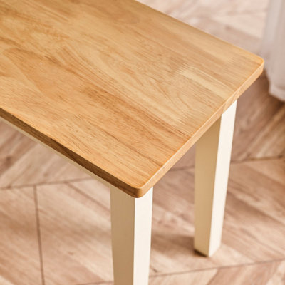 Furniturebox UK Tenby Small Solid Wood Cream Painted Dining Bench With Oak Coloured Seat