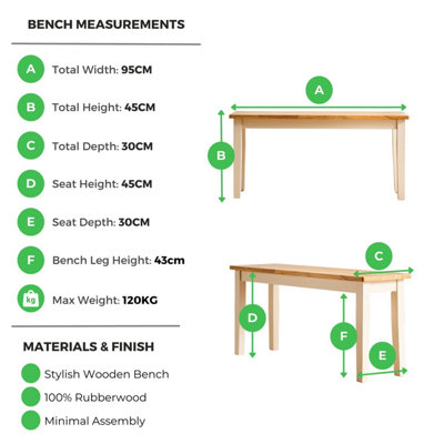 Furniturebox UK Tenby Small Solid Wood Cream Painted Dining Bench With Oak Coloured Seat