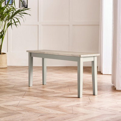 Furniturebox UK Tenby Whitewashed &Grey Solid Wood Small Dining Bench