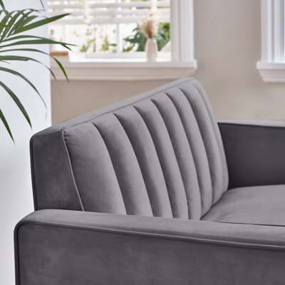 Furniturebox UK Velvet Sofa - 'Kit' 2 Seater Upholstered Grey Fabric Sofa - Vertical Stitching - Modern Living Room Furniture