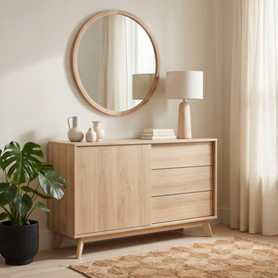 Furniturebox UK Vienne Oak Wood Effect 1 Door and 3 Drawer Sideboard