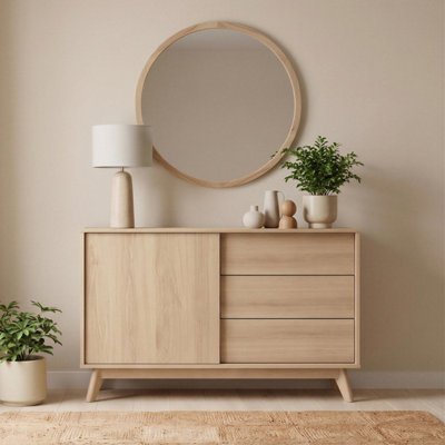 Furniturebox UK Vienne Oak Wood Effect 1 Door and 3 Drawer Sideboard