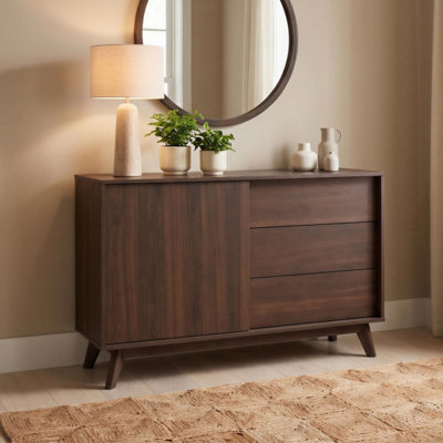 Furniturebox UK Vienne Walnut Wood Effect 1 Door and 3 Drawer Sideboard