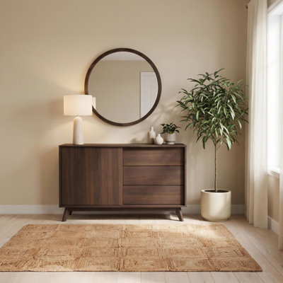 Furniturebox UK Vienne Walnut Wood Effect 1 Door and 3 Drawer Sideboard