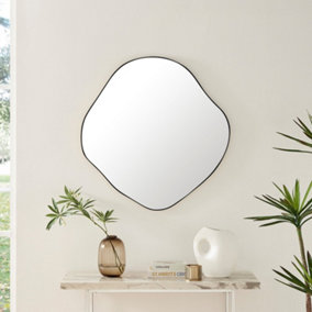 Furniturebox UK Vita Irregular Pebble Wall Mirror with Black Frame