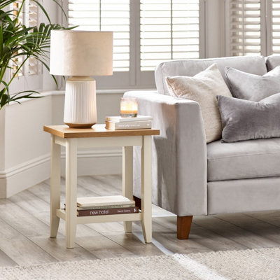 Furniturebox UK Wood Side Table - Eden Wooden End Table - Pale Oak Veneer Top & Cream Legs - Rustic Farmhouse Side Table