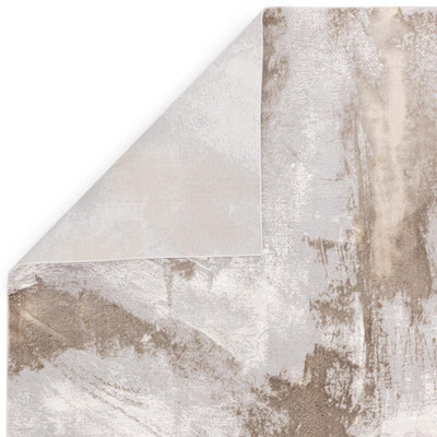 Furniturebox UK Zephyr Beige Metallic Lustre Rug 200x290
