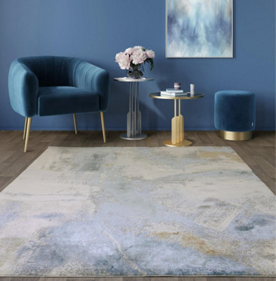 Furniturebox UK Zephyr Blue Metallic Lustre Rug 160x230