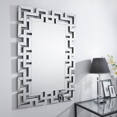 Furniturebox Venetian Large 100cm x 66cm Silver Patterned Mirrored Frame Rectangular Hallway Bedroom Living Room Wall Mirror