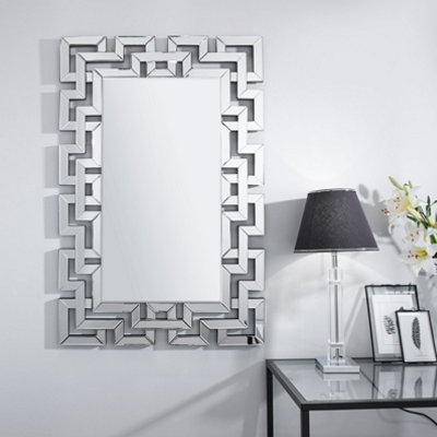 Furniturebox Venetian Large 100cm x 66cm Silver Patterned Mirrored Frame Rectangular Hallway Bedroom Living Room Wall Mirror