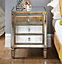Furniturebox Venice Contemporary 3 Drawer Silver Framed Mirrored Bedside TableWith Crystaline Shaped Handles